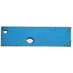 A rectangular blue Landside - LH (Fiskars) metal plate, featuring two circular holes of different sizes, is perfect for use with Sparex fasteners or a variety of nuts and bolts.