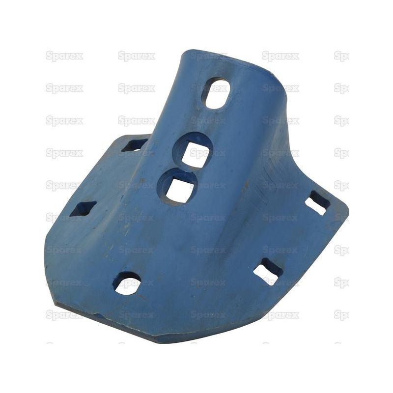 The Sparex Frog 155x8mm, fitting as 4679106 (Sparex Part No. S.77441), is a blue-painted metal bracket designed specifically for Case IH and New Holland equipment. It features multiple cutouts for mounting, rounded edges, and various openings, all showcased against a white background.