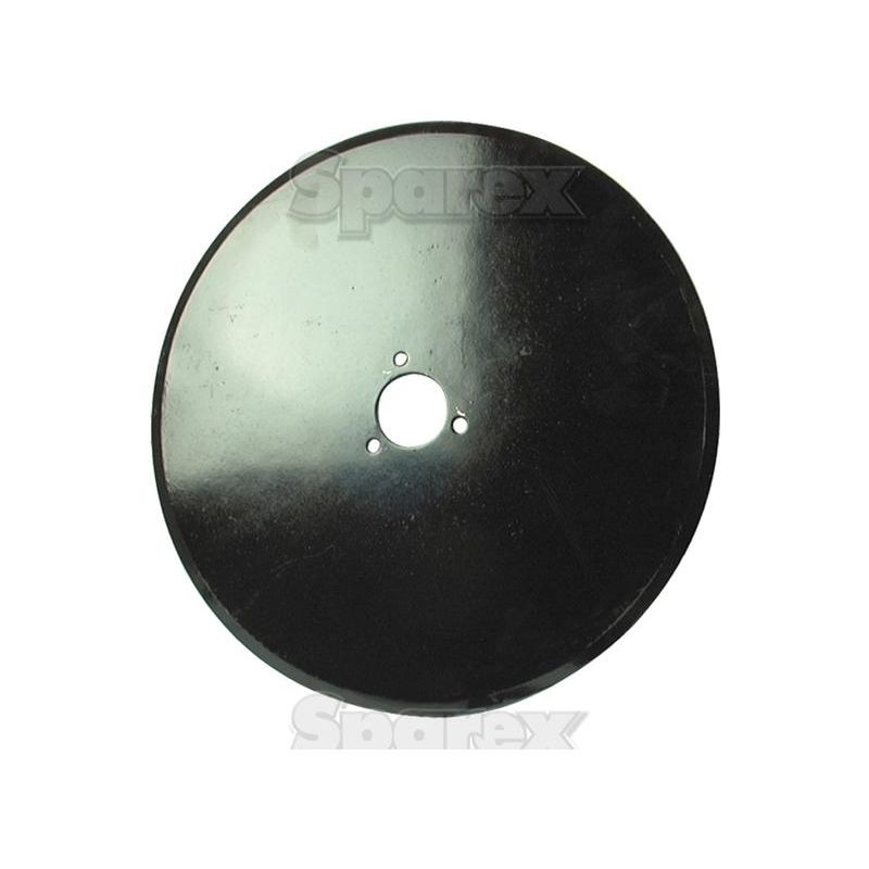 The Coulter disc 18" by Kverneland (Sparex Part No. S.77462), featuring a central hole and three smaller surrounding holes, is depicted against a plain white background with faint text visible on it.