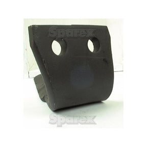 Image of a black component made from metal or plastic, featuring two circular holes, labeled "Sparex." This is the Power Harrow Blade 110x15x330mm RH (hole centers: 50mm; hole Ø 19mm), which can be used as a replacement for Kverneland and Maletti parts. Fits E030146 | Sparex Part No. S.77531.