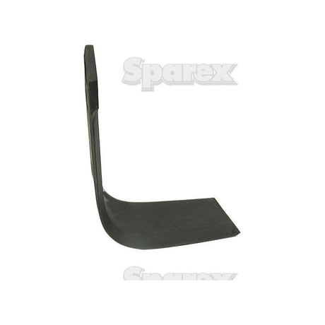 Image of a black L-shaped metal part with the product name "Rotavator Blade Square RH 65x7mm" and the brand name "Sparex" partially visible in the background, alongside OE Reference 035268 and Sparex Part No. S.77554.