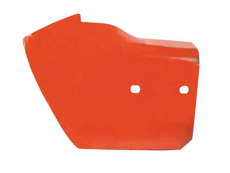 A red metal object with an irregular shape and two round holes in the center, identified as a Sparex Deflector Plate LH replacement for Massey Ferguson, model 878374M2 (Sparex Part Number: S.78355).