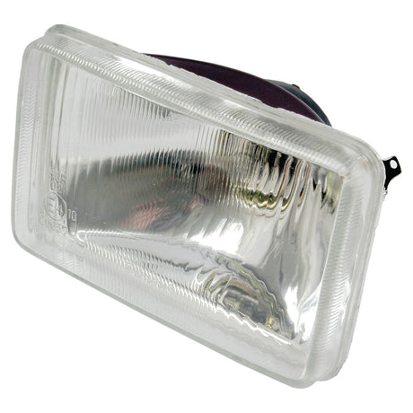 The Sparex S.7852 Head Light, featuring both right-hand and left-hand configurations with a left-hand dip, is designed with a clear ribbed lens and a dark housing background. It showcases standard manufacturing markings and utilizes halogen technology for optimal brightness at 12V.