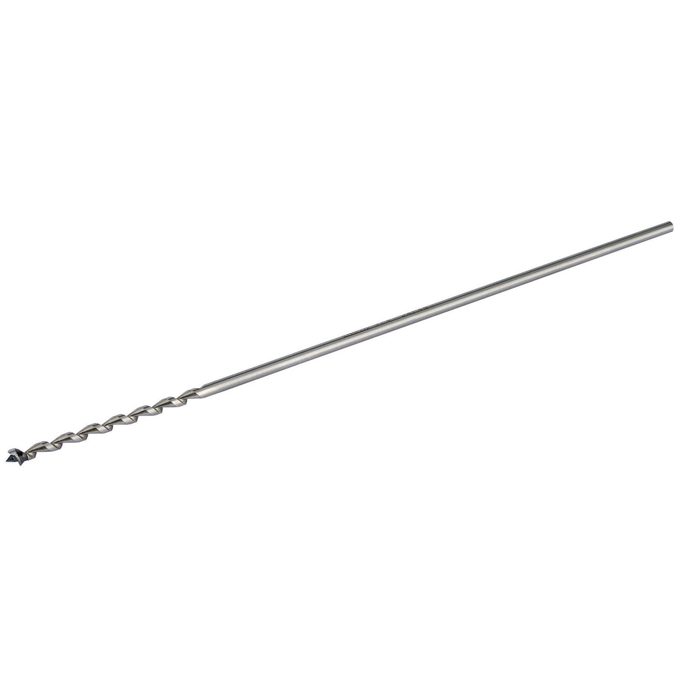 The Draper Mortice Bit for 48014 Mortice Chisel and Bit, 1/4" - 245B by Draper is a long, slender metal drill bit featuring a twisted design and a finely ground pointed tip, meticulously crafted from high carbon steel, ideal for drilling precise holes.