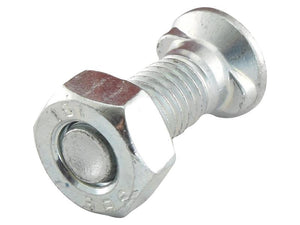 Close-up of a zinc-plated Countersunk Head Bolt 2 Nibs With Nut (TF2E) - M11 x 35mm, Tensile strength 10.9, part number S.7992 by Sparex, displayed against a white background.