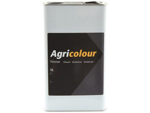 A 5-liter tin labeled "Agricolour Thinners - 5 ltr(s) Tin | Sparex Part Number: S.80019" showcases additional multilingual text, making it perfect for surface preparation.