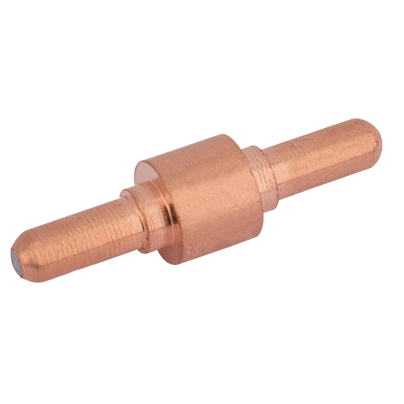 A Draper Electrode For 78636 Torch - A-IPC40/41-30, featuring a cylindrical metallic connector rod with threaded ends and a central raised section, boasts a smooth, copper-colored finish.