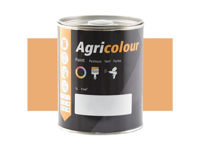 A black 1-liter can of Sparex Agricolour paint, labeled Sand Yellow with various icons including a paintbrush and coverage area, identified by Sparex Part Number S.81002.