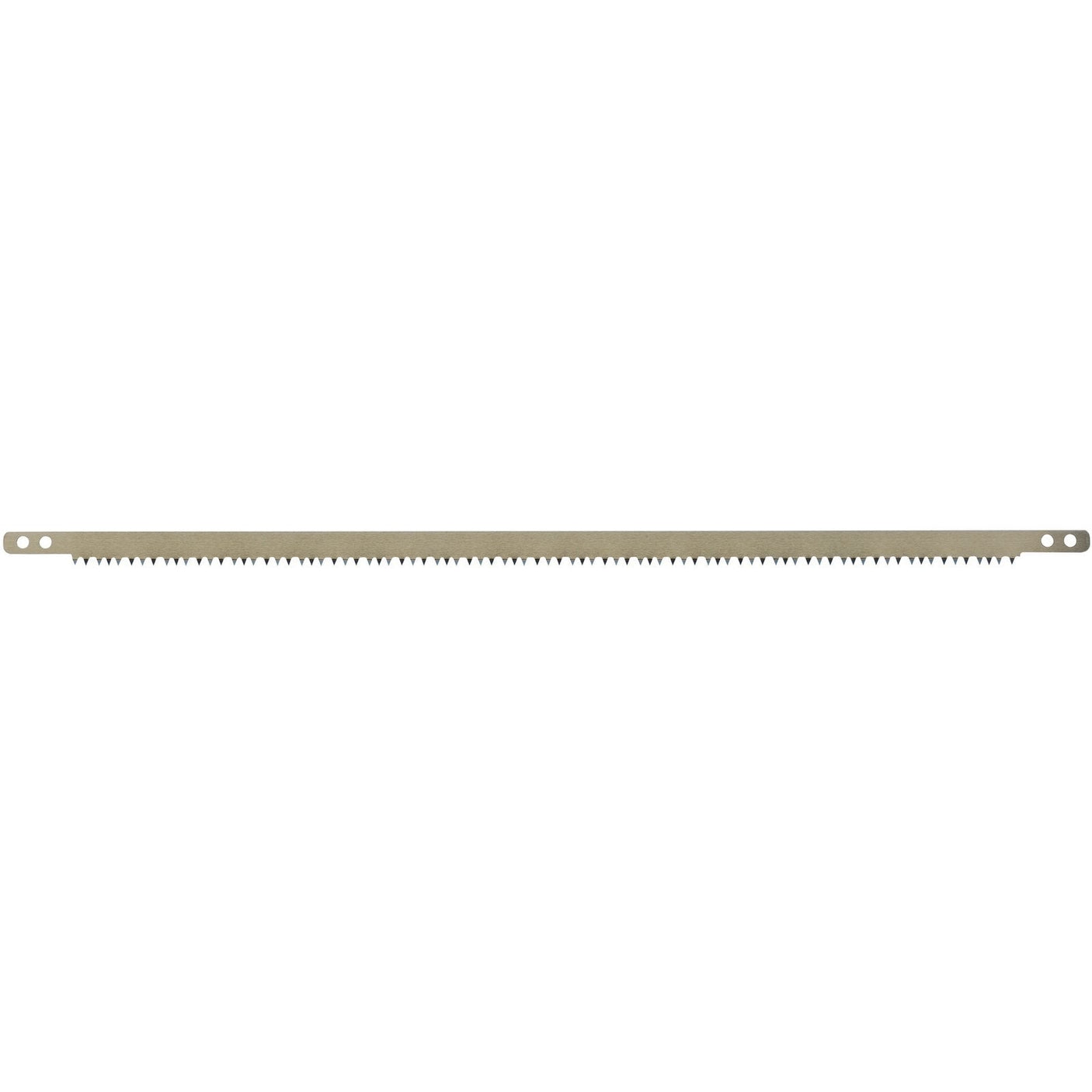 A Draper Bow Saw Blade For 35990, 600mm - B140 with small, evenly spaced induction hardened teeth is viewed horizontally against a white background, featuring a quick release tension lever for easy adjustments.