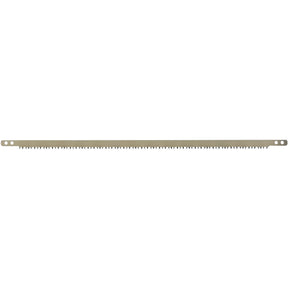A Draper Bow Saw Blade For 35990, 600mm - B140 with small, evenly spaced induction hardened teeth is viewed horizontally against a white background, featuring a quick release tension lever for easy adjustments.