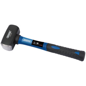 A Draper Fibreglass Shaft Club Hammer in blue and black, with a high carbon steel 2.2 lb head and a shock-absorbing rubber grip for added comfort.