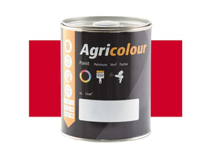 A 1-liter tin of Sparex Agricolour red paint (Sparex Part Number: S.82104) featuring a black label with icons for paint applications and a glossy finish on a vibrant red background.