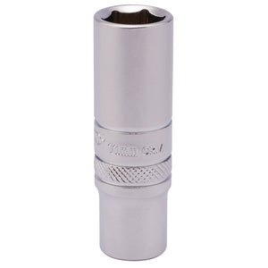 The Draper 6 Point Deep Socket, 1/4" Sq. Dr., 11mm - BT-MM/MS, featuring a silver finish and crafted from durable chrome vanadium steel with a knurled grip section for extra grip, is perfect for tightening and loosening bolts and nuts.