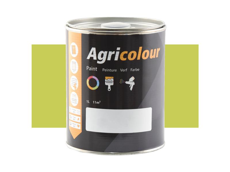 A one-liter tin of Agricolour metallic gold-beige paint by Sparex (Part Number: S.82193), featuring black labeling with a white blank space for customization—ideal for recording surface preparation and drying times—set against a green background.