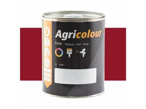 A 1-liter can of Sparex brand Agricolour red gloss paint (Sparex Part Number: S.82333), featuring icons indicating its uses on metal surfaces, set against a solid maroon background.