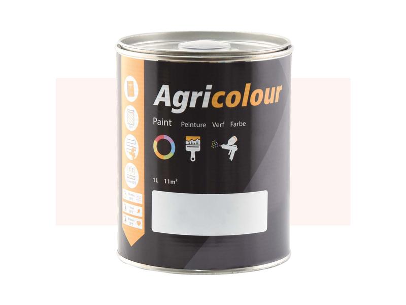 A 1-liter tin of Sparex's Agricolour White Gloss Paint with a black label, featuring the word "Paint" in multiple languages and icons indicating its uses. Additionally, the label highlights that it is metal suitable, making it versatile for various projects. Sparex Part Number: S.82409