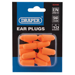 The Draper Ear Plugs (Pack Of 10 Pairs) - EP10/B feature high-performance protection with soft PU foam, providing noise reduction and meeting EN352-2 SNR 33dB standards.