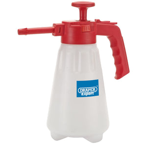 The Draper Epdm Pump Sprayer, 2.5L - EWS-2EPDM/B is a white handheld sprayer with a red handle and nozzle, featuring EPDM seals for extra durability and branded under the "Draper" name.