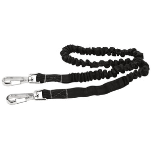 The Draper Tool Lanyard, 3Kg - TL-3/B is a black, extendable woven material leash equipped with two metal clasps at each end, designed for enhanced durability.