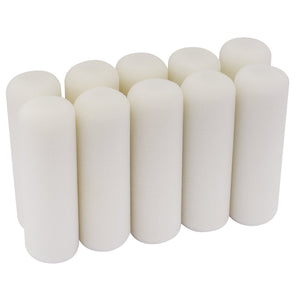 A set of ten Draper Foam Paint Roller Sleeves, 100mm in length, perfectly suited for gloss work and evenly arranged in rows.