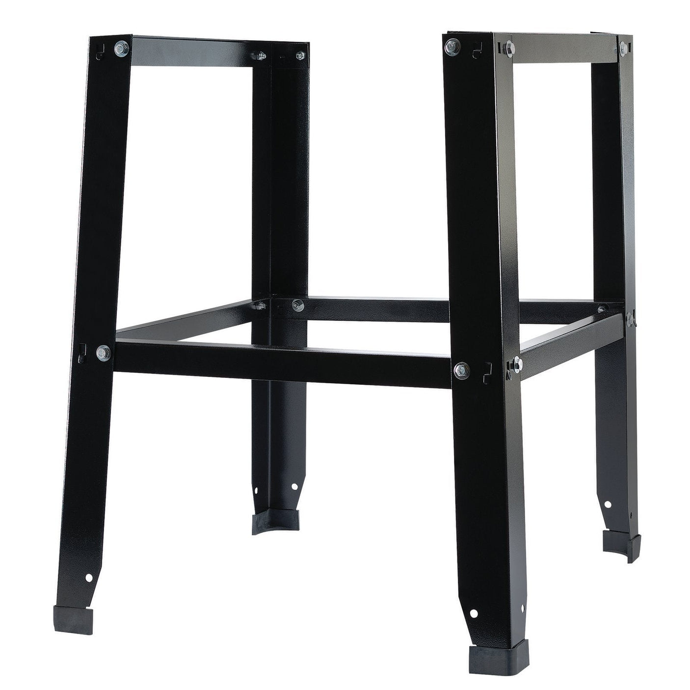 The Draper Stand for Stock No. 82571 and 82570 Table Saws - ABTS5 is a black metal table or workbench stand featuring four sturdy legs and a simple rectangular design. If you have any questions, feel free to contact us.