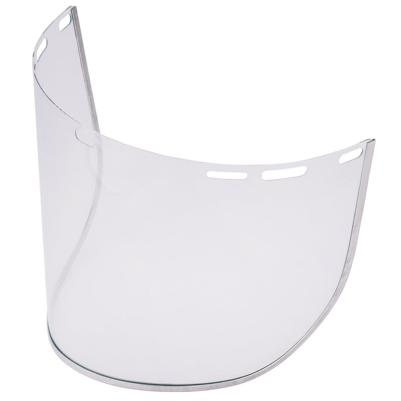 Draper Spare Faceshield Visor - AFS8/A: This clear, curved plastic face shield features several attachment slots along the top edge. No additional product description is provided.