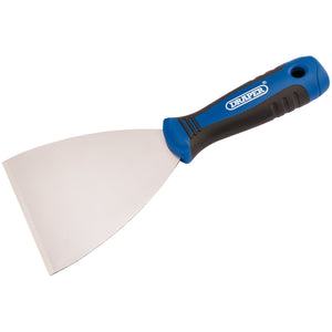 Draper's Soft Grip Stripping Knife, 100mm - 731S/SG, features a blue and black soft grip handle and a precision ground steel blade.