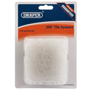 Package of Draper Tile Spacers, 3mm (Approx 250) - TS2/A for precise grouting and accurate tile positioning. Manufactured by Draper, they come fully guaranteed and conveniently display-packed.