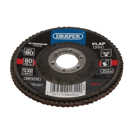 Draper Aluminium Oxide Flap Disc, 115 X 22.23mm, 80 Grit - FDA115 - Farming Parts