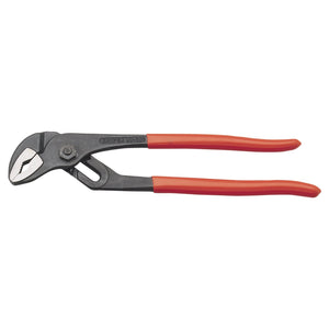 Draper Knipex 89 01 250 Sbe Waterpump Pliers, measuring 250mm, feature high leverage nonslip groove joints and red plastic-coated handles with a black metal grip, shown against a white background.