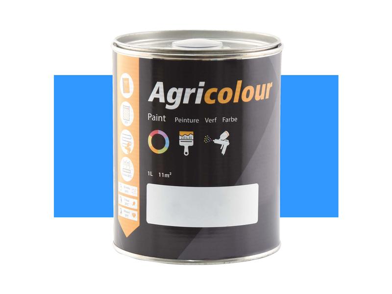 A 1-liter tin of Sparex Agricolour paint, featuring a black label adorned with various property icons, boasts a gloss finish and is set against a light blue rectangle background. The product is identified by Sparex Part Number S.82904.