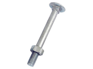 A long, metric carriage bolt with a nut threaded onto it. The bolt has a round, flat head and a partially threaded shaft. Rated at Grade 4.6 for strength, this Sparex Metric Carriage Bolt and Nut (M12x220mm, DIN 601/934 | Sparex Part No.S.8315) offers durability and reliability for various applications.