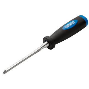 A 6mm Draper Bevel Edge Wood Chisel with an impact-resistant black and blue handle, prominently featuring the brand name "Draper.