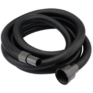 A coiled black corrugated hose with connectors on each end, specifically the Draper Suction Hose For Wdv50Ss/110A - AVC132 by Draper.