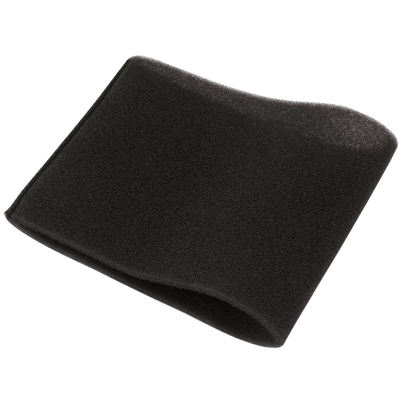 The Draper Foam Filter For Wdv50Ss/110A - AVC136 by Draper is a black, rectangular foam air filter with a slightly folded, textured surface, designed for use in small engines or appliances.