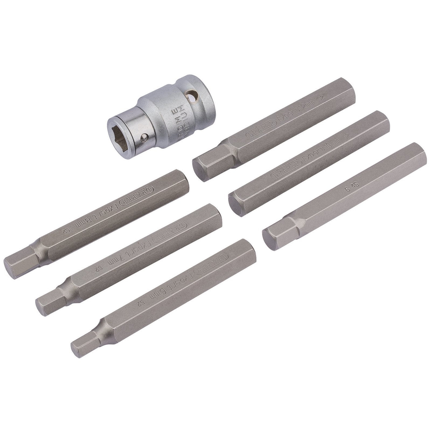 Draper Hexagon Bit Set And Holder, 1/2" Sq. Dr., 6 - 12mm (7 Piece) - HX7/12M/B - Farming Parts