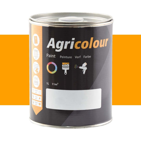 A 1-liter can of Sparex paint (PAINT JCB YELLOW - S.83610) with a black and yellow label, featuring icons for coverage and painting tools. Suitable for various projects, it provides all the essential information right on the label.