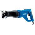 The Draper Reciprocating Saw, 900W - RSAW900D, is a blue and black corded power tool featuring an ergonomic handle and a quick-release blade changing facility. It also boasts a 20mm stroke length cut and variable speed control for precision.