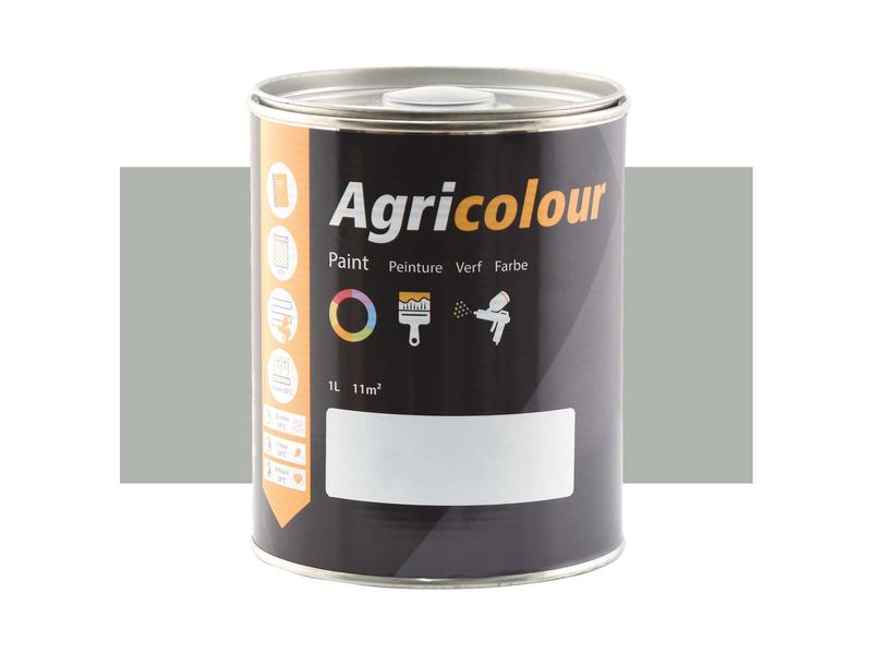 A one-liter tin of Sparex AgriColour paint, part number S.83661, featuring a black label with icons and multilingual text, is ideal for Metal Surface Preparation. This high-quality paint is available in Light Grey Metallic.