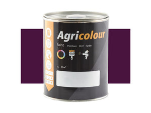 A tin of Sparex Agricolour Green Gloss Paint (Sparex Part Number: S.83687), labeled in multiple languages, with a capacity of 1 liter and sufficient coverage for 11 square meters, placed against a solid purple background. Ideal for preparing metal surfaces.