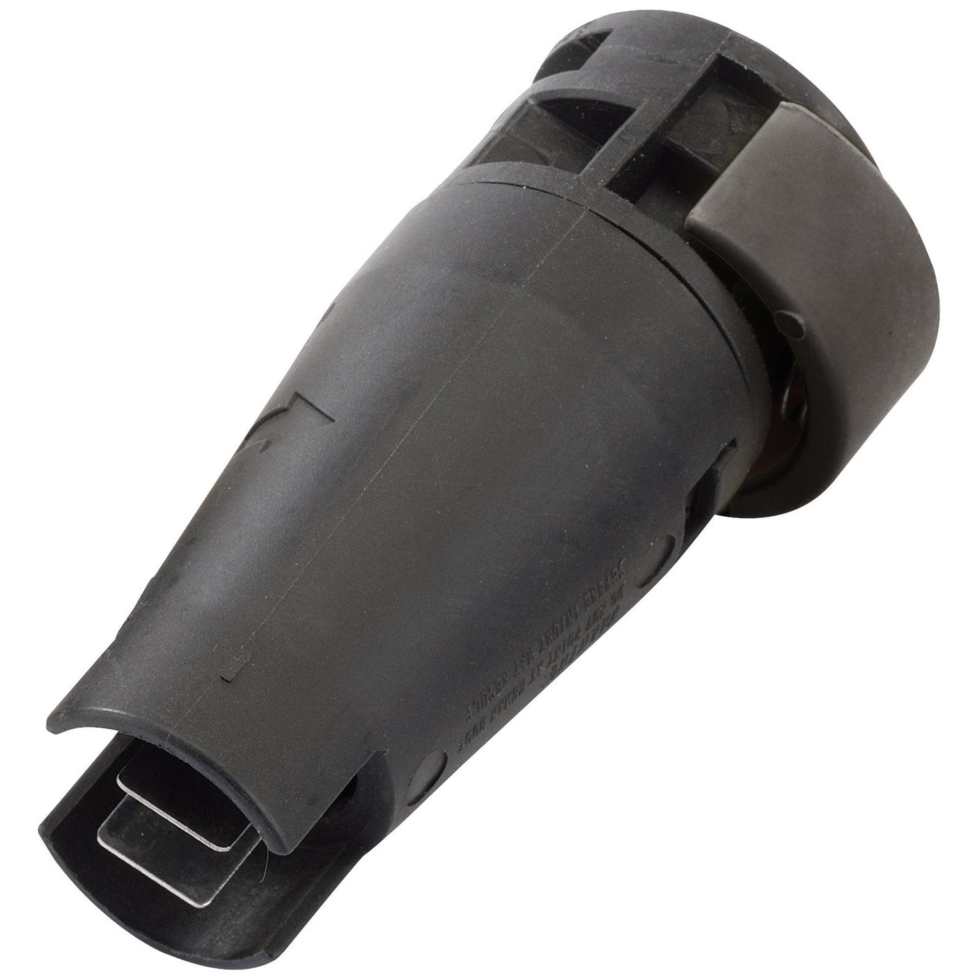 A black cylindrical Draper Pressure Washer Jet/Fan Nozzle (APW73) featuring a gray clasp and a rectangular metal prong.