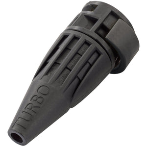 The Draper Pressure Washer Turbo Nozzle, compatible with stock numbers 83405, 83406, 83407, and 83414 (model APW74), features a black cylindrical design with the engraved text "TURBO.