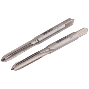 Two Draper Coarse Hand Taps (taper and plug, 5mm - SKC1B) made of high carbon steel with engraved size markings, placed parallel to each other on a white background, showcasing accurately cut threads.