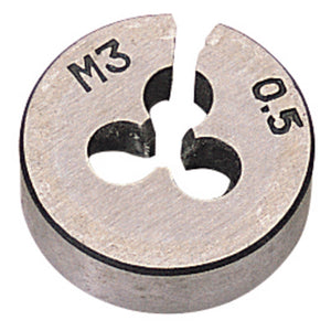 The Draper Coarse Circular Die, 13/16" Outside Diameter 3mm - SKC2B, made of high carbon steel, is ideal for creating coarse threads on screws and bolts and comes display packed for convenience.