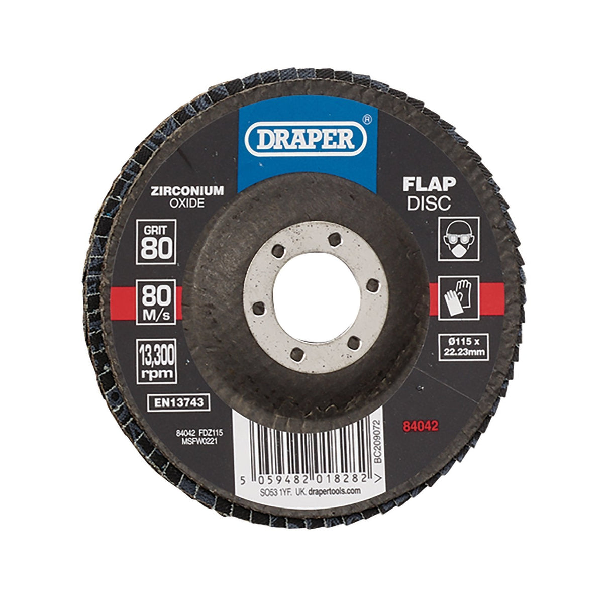 Draper Zirconium Oxide Flap Disc, 115 X 22.23mm, 80 Grit - FDZ115 - Farming Parts
