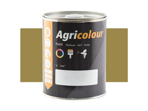 A 1-liter tin of Sparex Agricolour Light Green gloss finish paint, identified by Sparex Part Number S.84281, featuring a black label with various icons indicating its features. This can covers 11 square meters and is ideal for metal surface preparation.