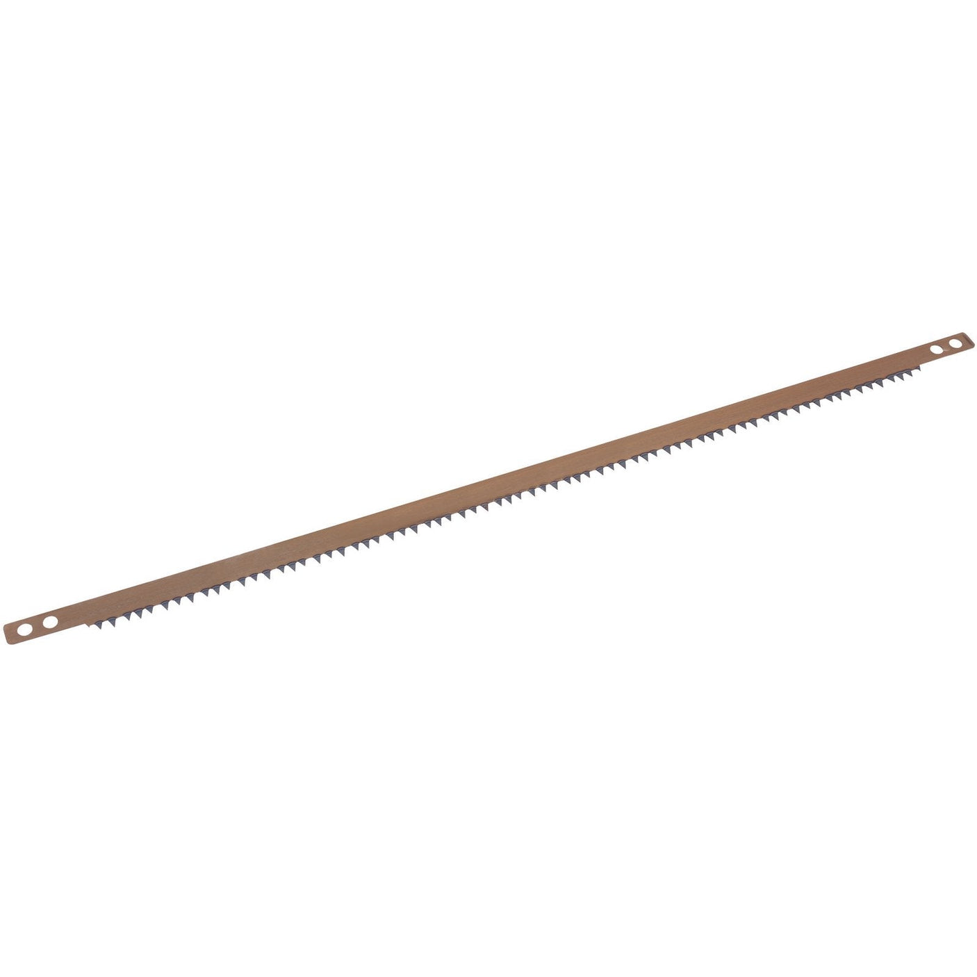 The Draper Spare Blade For 35988 - B139 is a long, straight saw blade with sharp teeth and two holes at either end, typically used for cutting through materials.