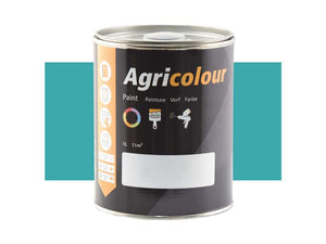 A 1-liter tin of Sparex Agricolour industrial paint, featuring a turquoise blue background with a black label and colorful text, including icons for different applications. The paint provides a gloss finish ideal for metal surfaces (Sparex Part Number: S.84516).