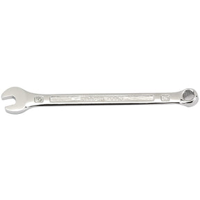 A metal combination spanner featuring an open-end on the left and a box-end on the right, crafted from durable chrome vanadium steel. The wrench, inscribed with "Draper," meets DIN3113 specifications for superior performance and reliability, available as the Draper Combination Spanner, 6mm - 8220MM.