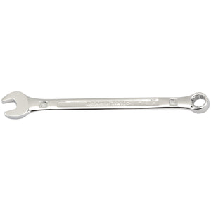 The Draper Combination Spanner, 7mm - 8220MM from Draper is a wrench featuring an open-end on one side and a boxed-end on the other, crafted from durable chrome vanadium steel to meet DIN3113 specifications.